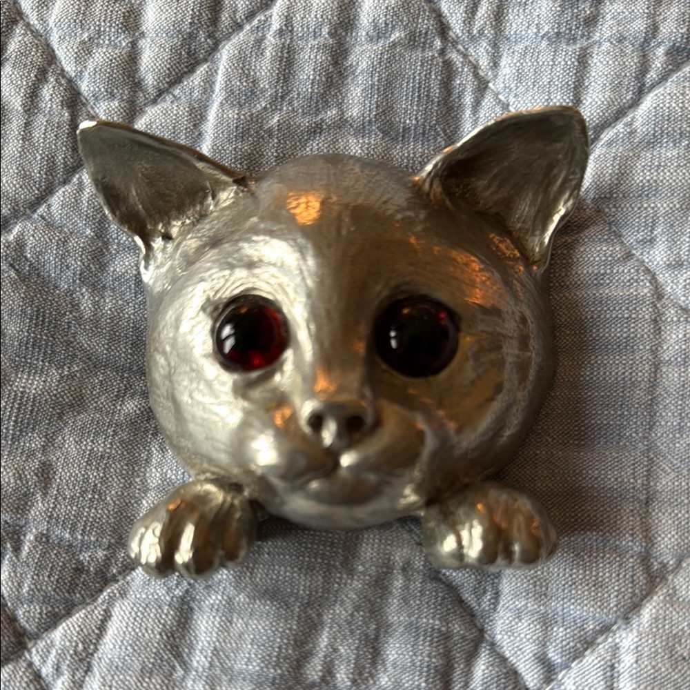 Silver C. Ross 1976  belt buckle with amber Eyes
